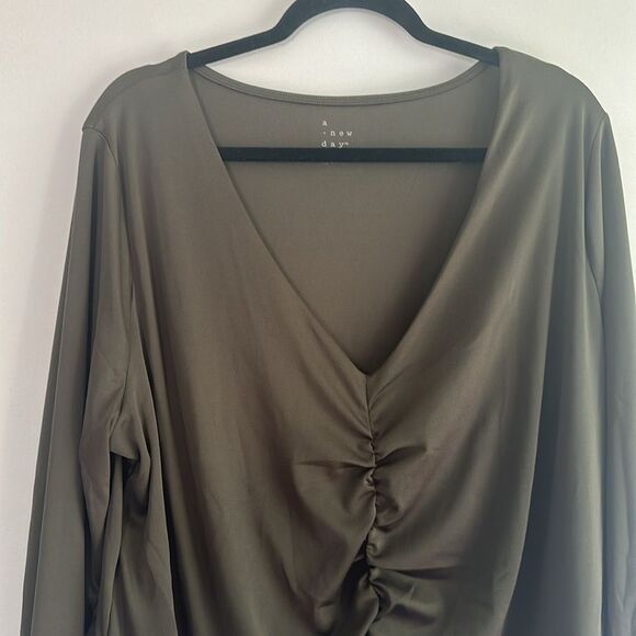 NWT A New Day Olive Green Ruched Long Sleeve Bodysuit Size 2X - Picture 3 of 11